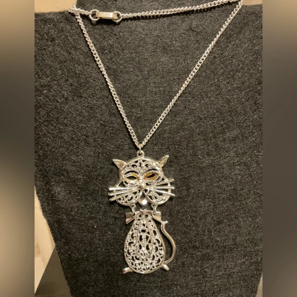 Silver Cat Pendant Necklace
